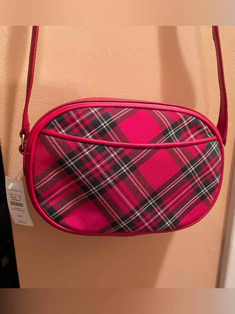 NWT Talbots Red Tartan Plaid Crossbody Camera Bag Purse